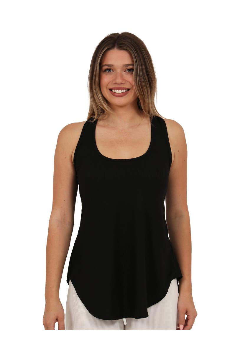 24seven Comfort Apparel Womens Basic Ribbed Knit Sleeveless Scoop Neck Long Flared Tank Top, Main, color, Black