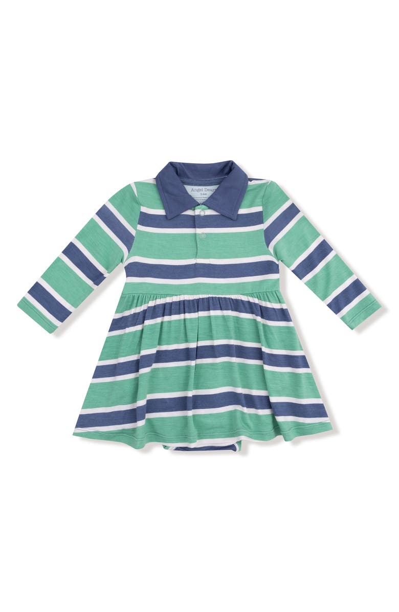 Angel Dear Rugby Stripe Polo Dress, Main, color, Green/ Navy