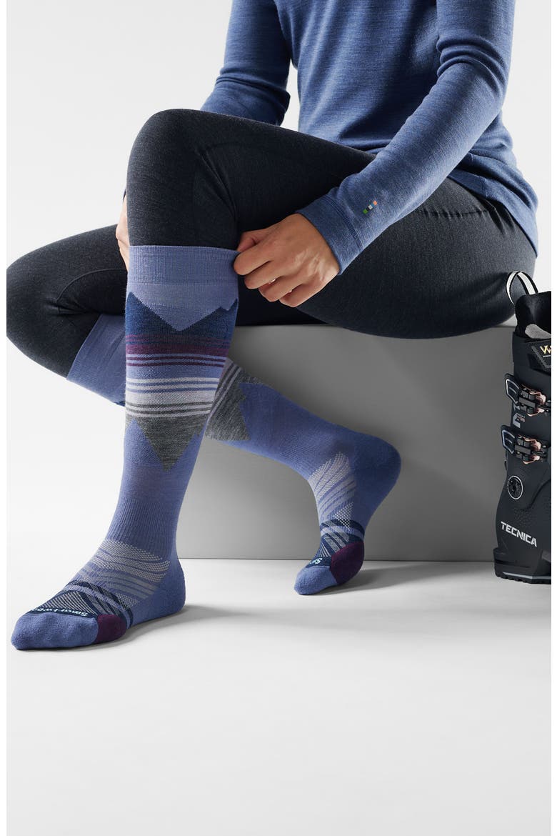 Ski Pattern Targeted Cushion Wool Blend Over the Calf Socks, Alternate, color, NIGHTFALL BLUE