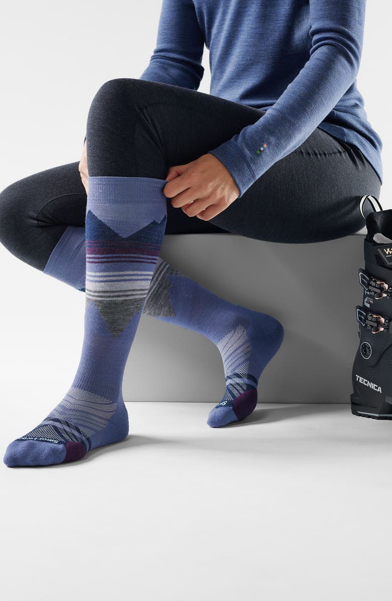 Smartwool Ski Pattern Targeted Cushion Wool Blend Over the Calf Socks, Alternate, color, Nightfall Blue
