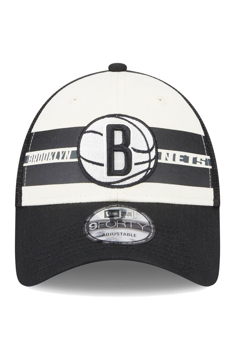 New Era Men's New Era Brooklyn Nets Black Stripes 9FORTY Trucker Snapback Hat, Alternate, color, Black