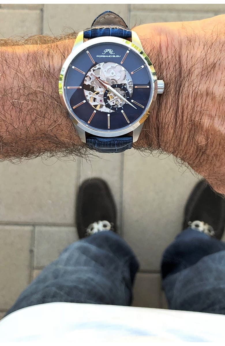 PORSAMO BLEU Men's Cassius Skeleton Watch, 45mm, Alternate, color, Silver