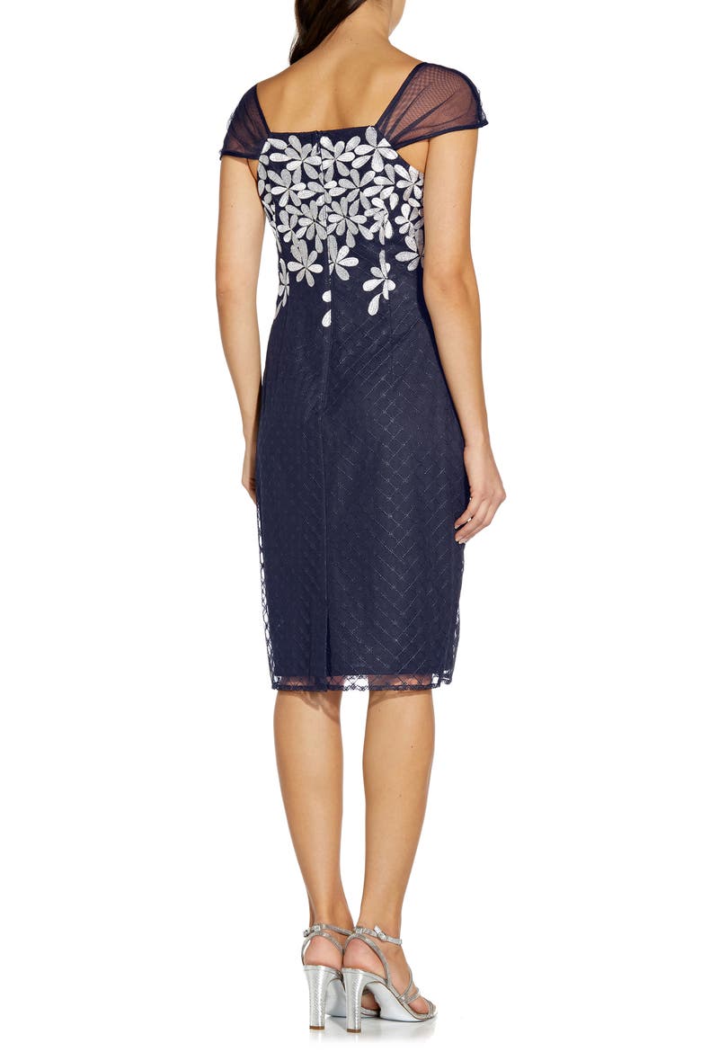 Metallic Floral Embroidered Cocktail Sheath Dress, Alternate, color, NAVY/ IVORY