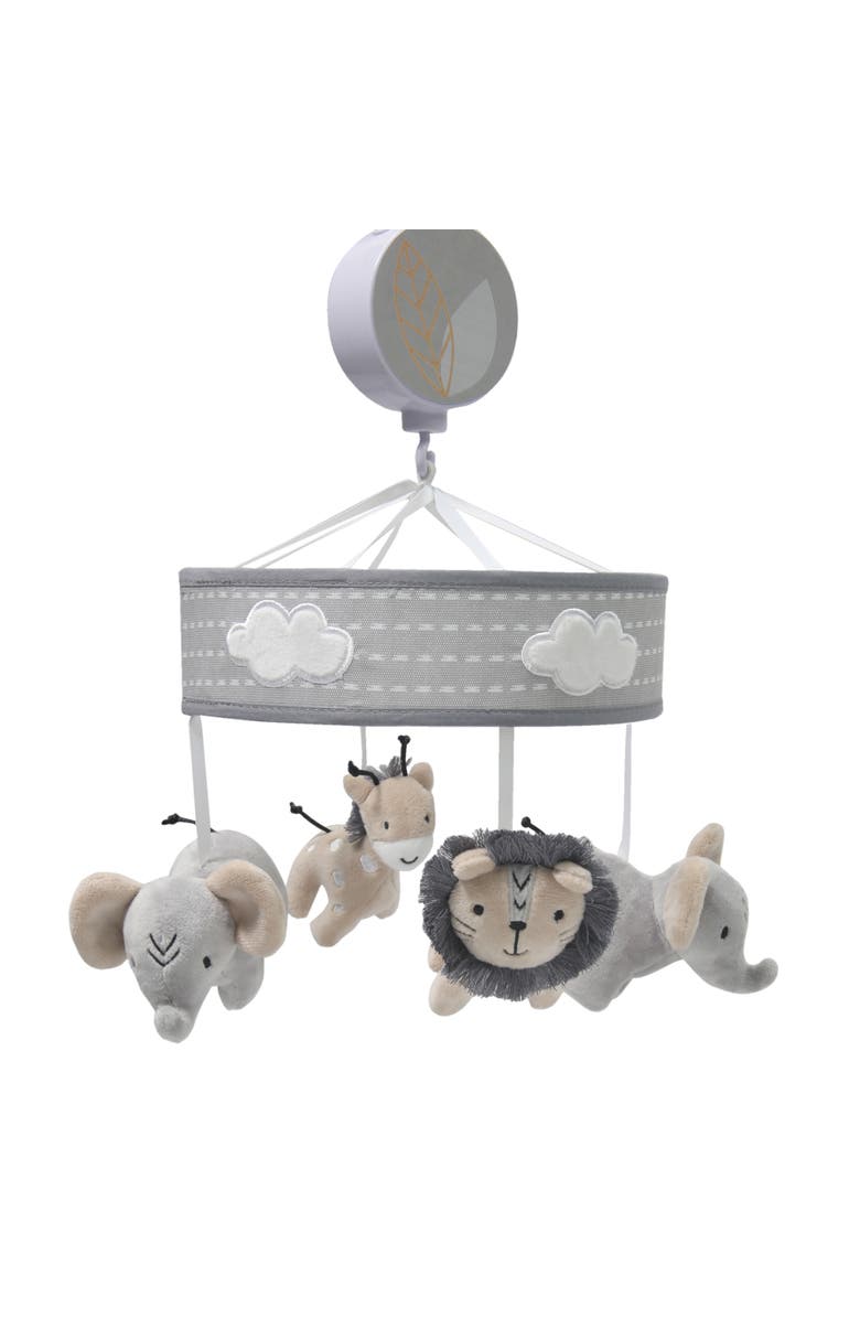 Lambs & Ivy Jungle Safari Elephant/Lion/Giraffe Musical Baby Crib Mobile Toy, Alternate, color, Gray