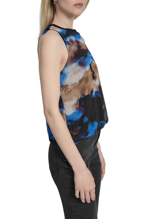 Dkny Print Sleeveless Chiffon Bubble Top In Blue