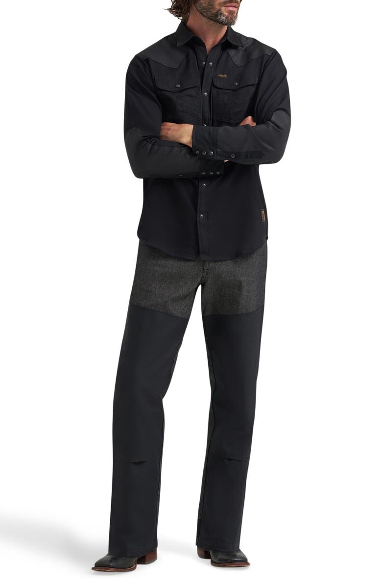 Wrangler Filson x Wrangler Two-Tone Denim Western Snap-Up Shirt, Alternate, color, Black