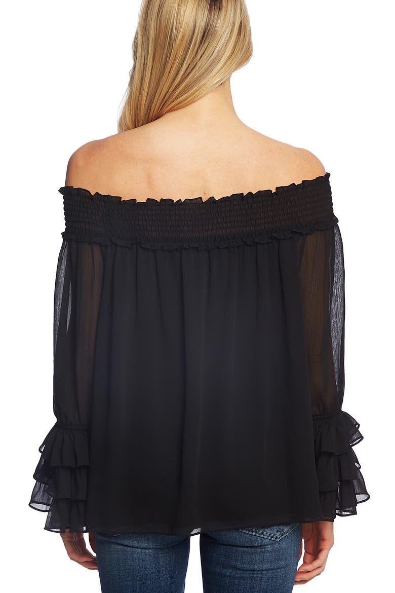 Off the Shoulder Ruffle Cuff Blouse, Alternate, color, RICH BLACK