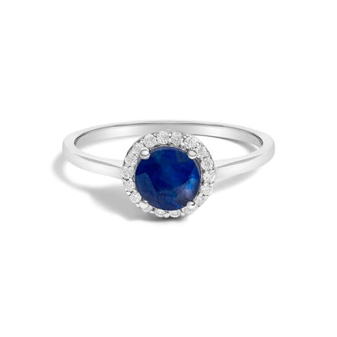 10K Gold Gemstone and 1/10 Cttw Diamond Halo Birthstone Ring
