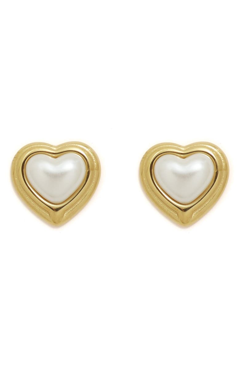 Petit Moments Yachats Faux Pearl Heart Stud Earrings, Main, color, Gold