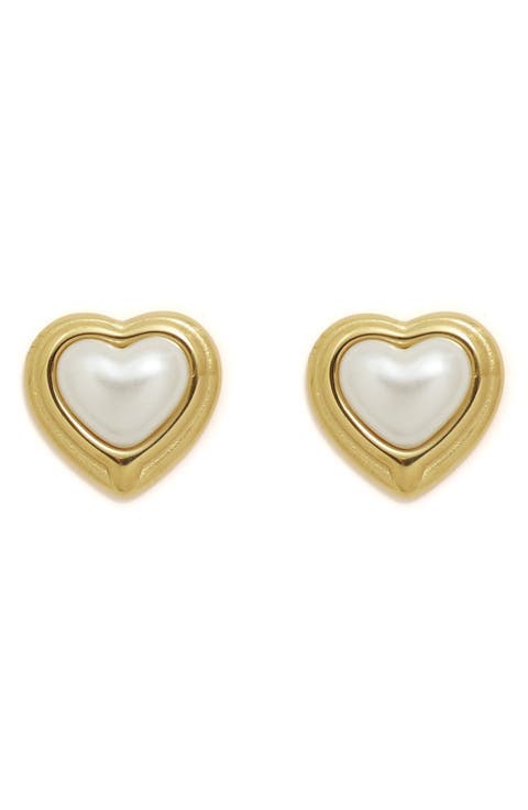 Yachats Faux Pearl Heart Stud Earrings