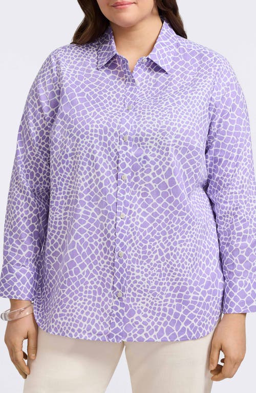 FOXCROFT FOXCROFT MEGHAN GIRAFFE PRINT LINEN BLEND BUTTON-UP SHIRT