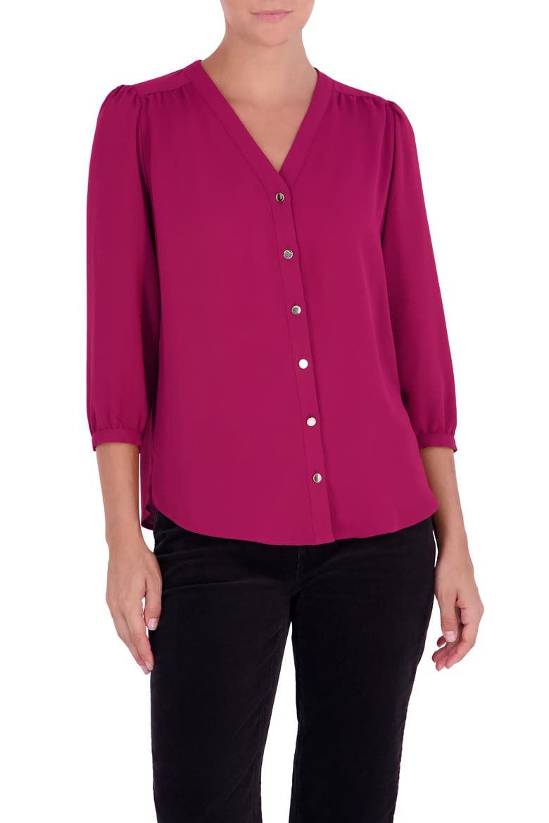 Button Detail Crepe Blouse, Main, color, BERRY RED