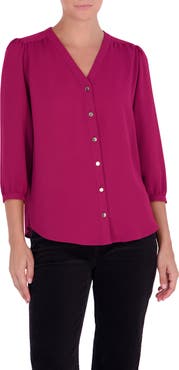 Jones New York Button Detail Crepe Blouse