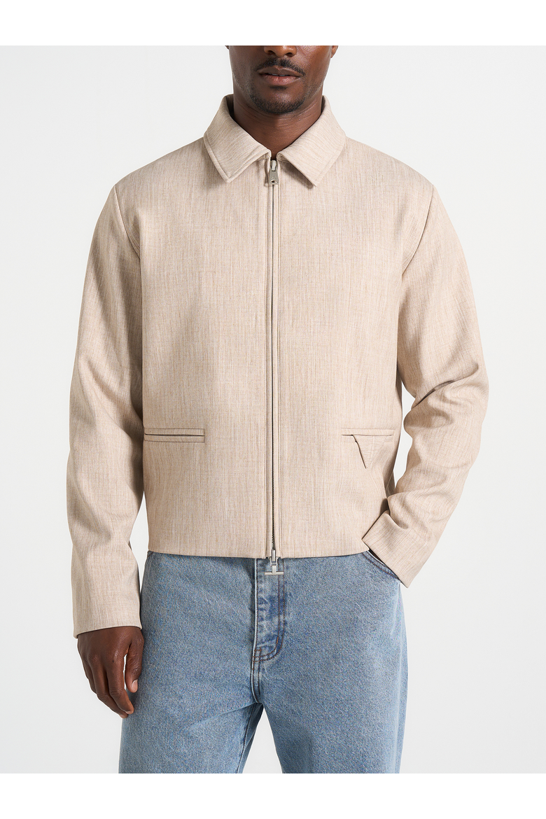 Amir Boxy Hatched Harrington Jacket, Alternate, color, Beige