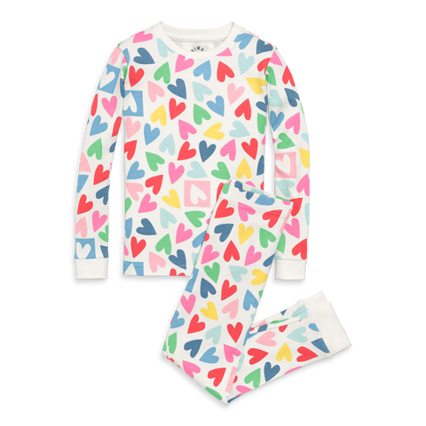 Kids Organic Long Sleeve Pj Set In Rainbow Candy Hearts (Toddler, Little Kid, Big Kid)