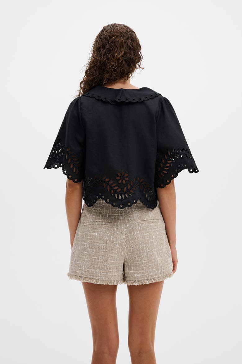 Estela Broderie Anglais Blouse, Alternate, color, Black