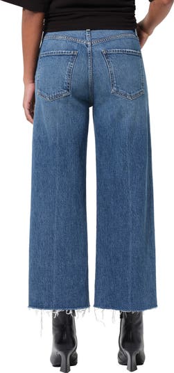 Ren Raw Hem High Waist Ankle Wide Leg Jeans
