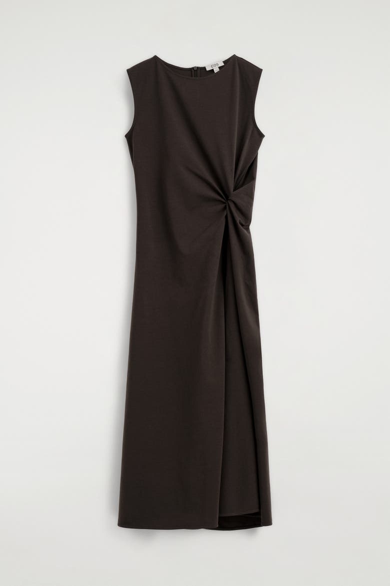 Twist-detail Jersey Midi Dress, Alternate, color, BROWN