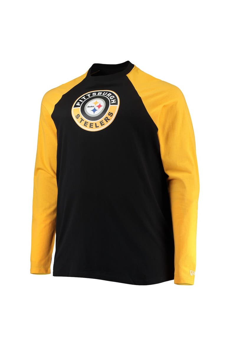 Men's New Era Black/Gold Pittsburgh Steelers Big & Tall League Raglan Long Sleeve T-Shirt, Alternate, color, Black