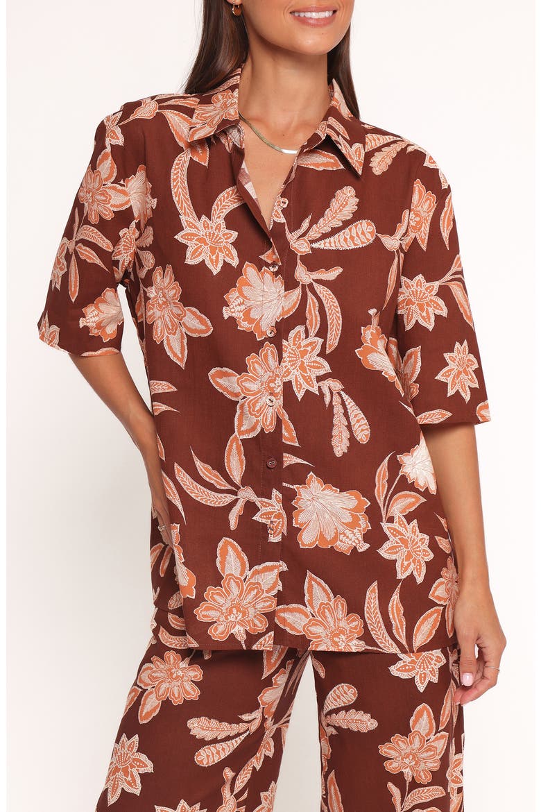 Samira Floral Cotton Blend Button-Up Shirt, Main, color, ORANGE FLORAL