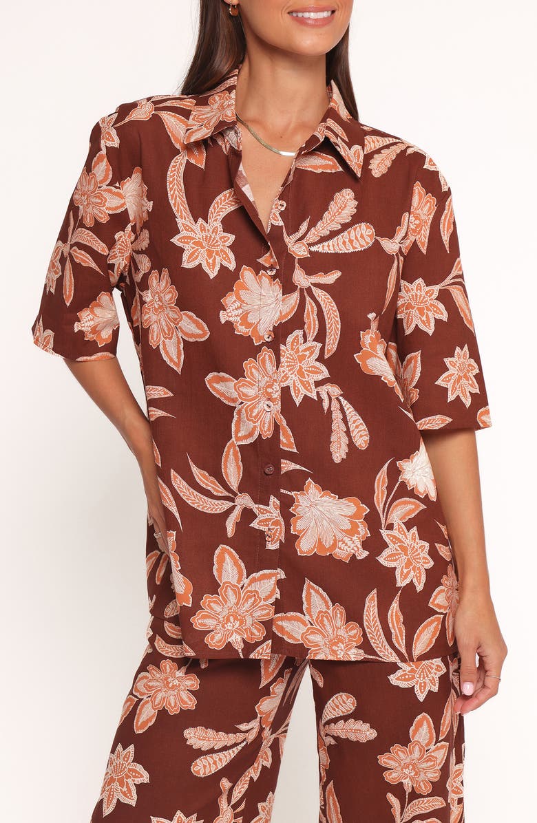 Petal & Pup Samira Floral Cotton Blend Button-Up Shirt, Main, color, Orange Floral