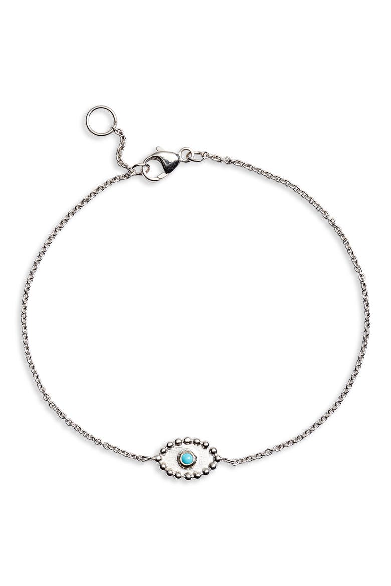 Dew Drop Turquoise Evil Eye Bracelet, Main, color, SILVER