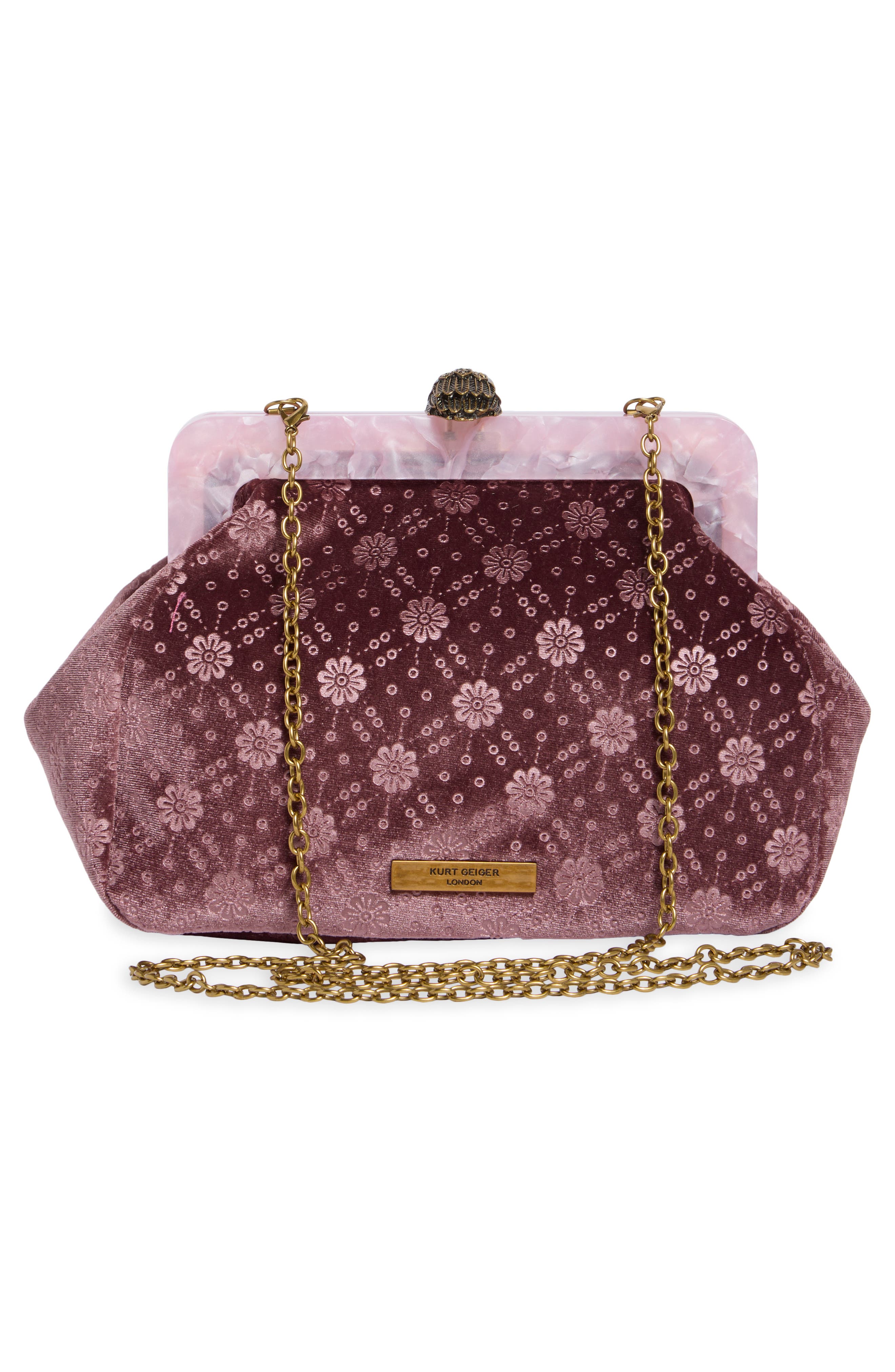 Floral Embroidered Velvet Frame Clutch, Alternate, color, PINK COMB