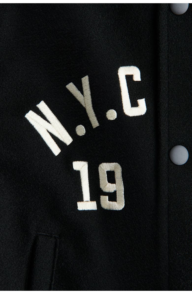 H&M Motif-detail Baseball Jacket, Alternate, color, Black/N.y.c.