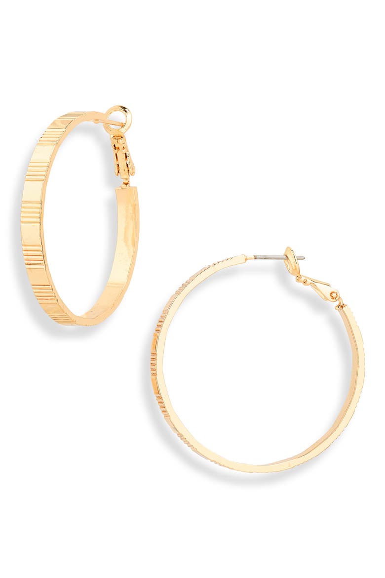 Line Textured Hoop Earrings, Main, color, GOLD