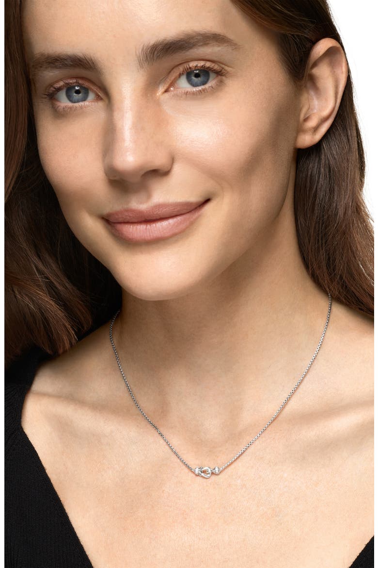 Petite Buckle Necklace in Sterling Silver with Diamonds, 16.2mm, Alternate, color, DIAMOND