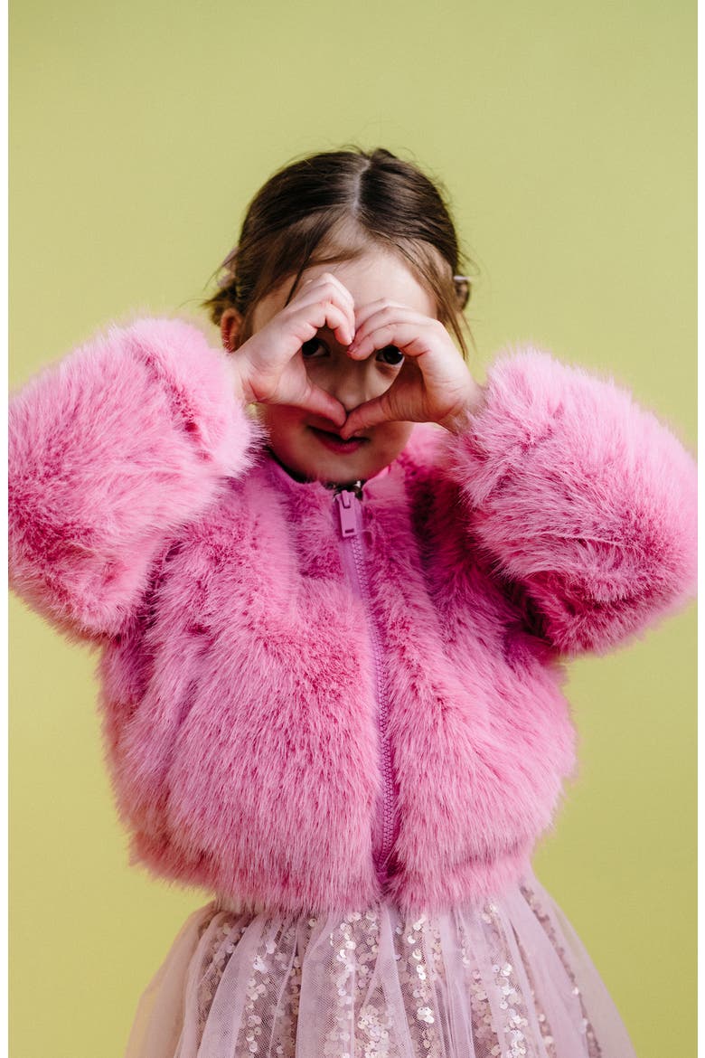 Kids' Faux Fur Bomber Jacket, Alternate, color, DUSTY PINK