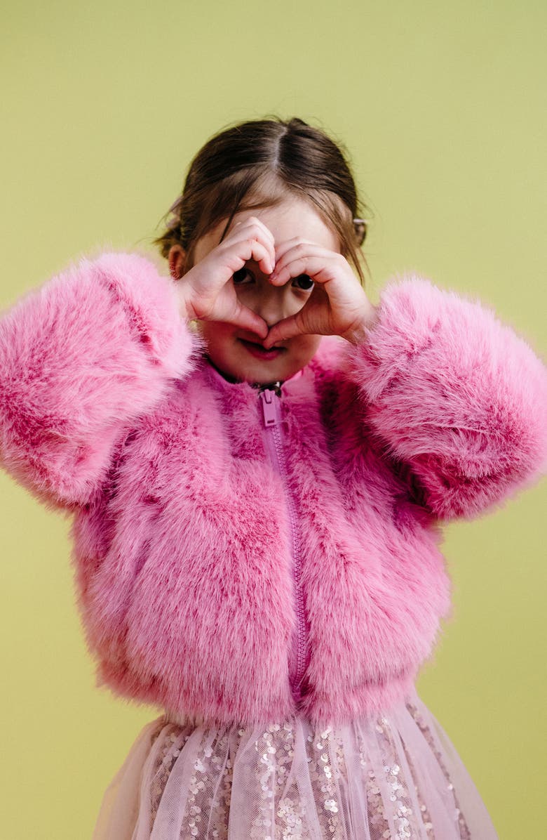 Rock Your Kid Kids' Faux Fur Bomber Jacket, Alternate, color, Dusty Pink