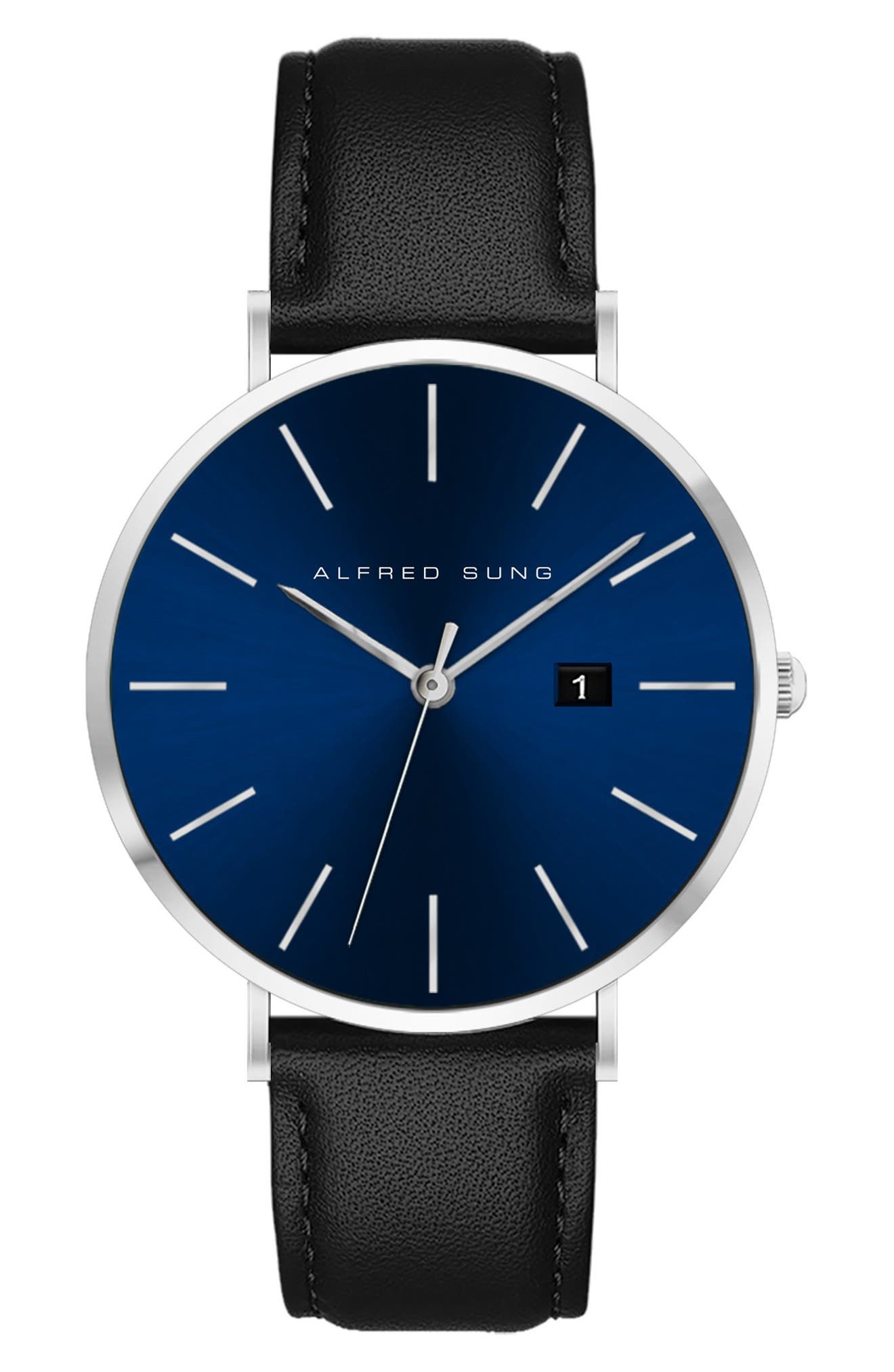Alfred Sung Metropolitan Slim Leather Strap Watch, 42mm