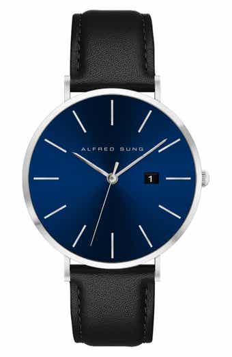 Alfred Sung Metropolitan Slim Leather Strap Watch, 42mm