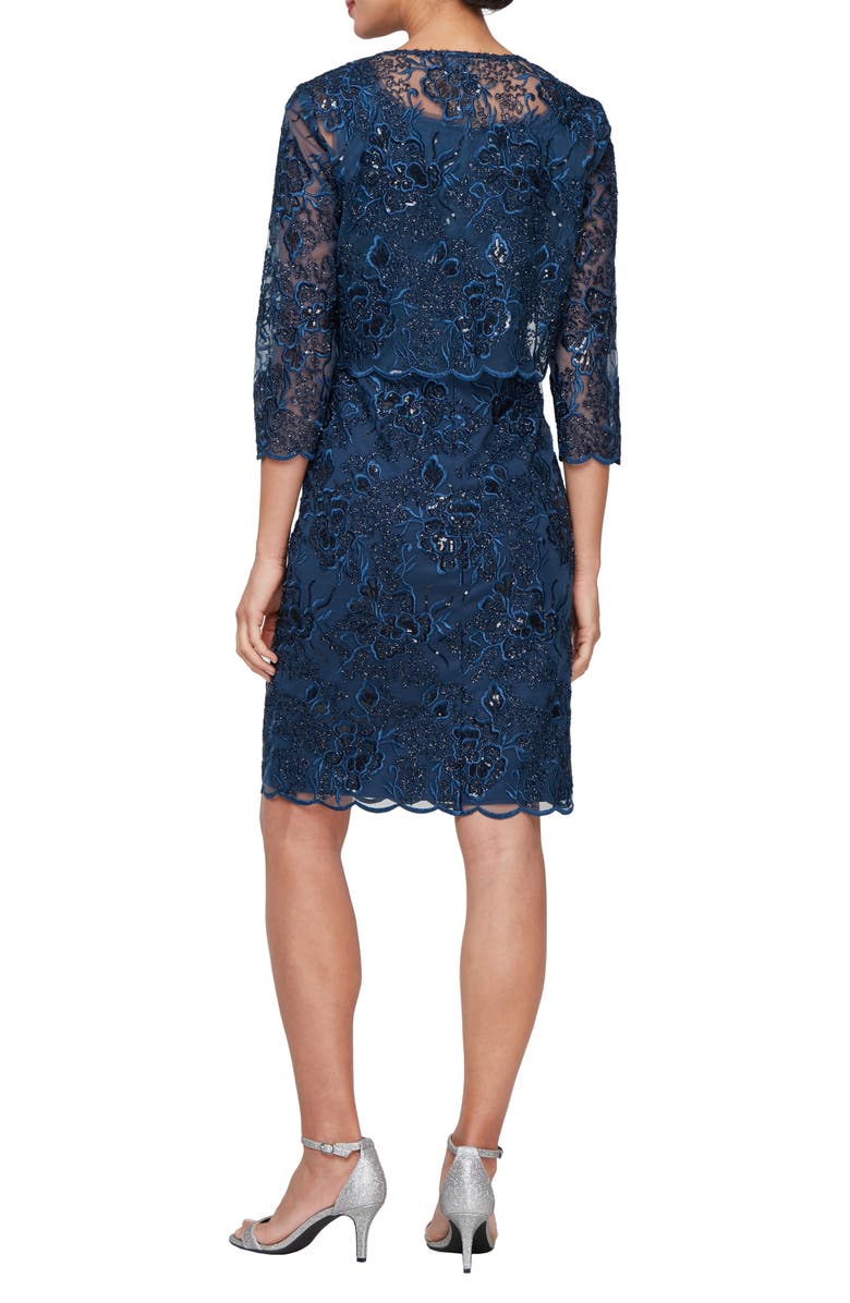 Alex Evenings Sequin Embroidered Floral Sleeveless Sheath Dress with Jacket, Alternate, color, Navy