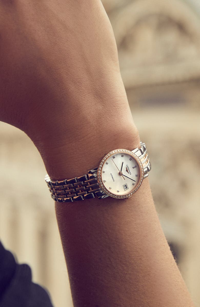Longines Elegant Automatic Diamond Bracelet Watch, 25.5 mm, Alternate, color, 