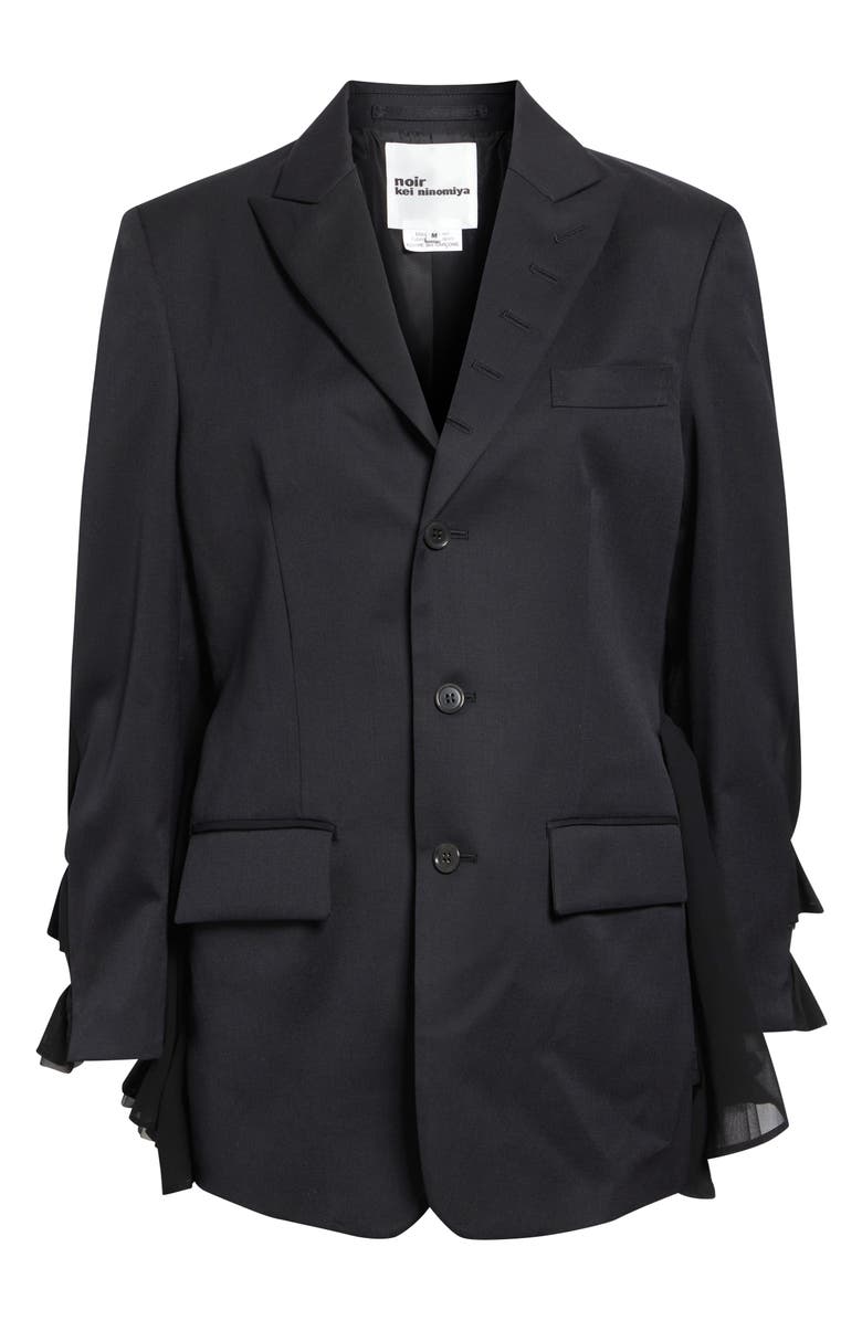 Noir Kei Ninomiya Single Breasted Wool Gabardine Blazer with Tulle Ruffles, Main, color, Black X Black