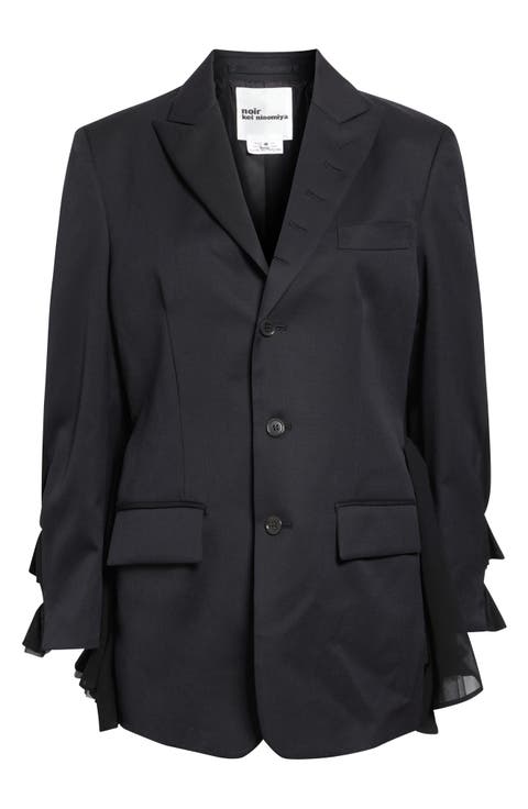 Single Breasted Wool Gabardine Blazer with Tulle Ruffles