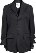 Noir Kei Ninomiya Single Breasted Wool Gabardine Blazer with Tulle Ruffles