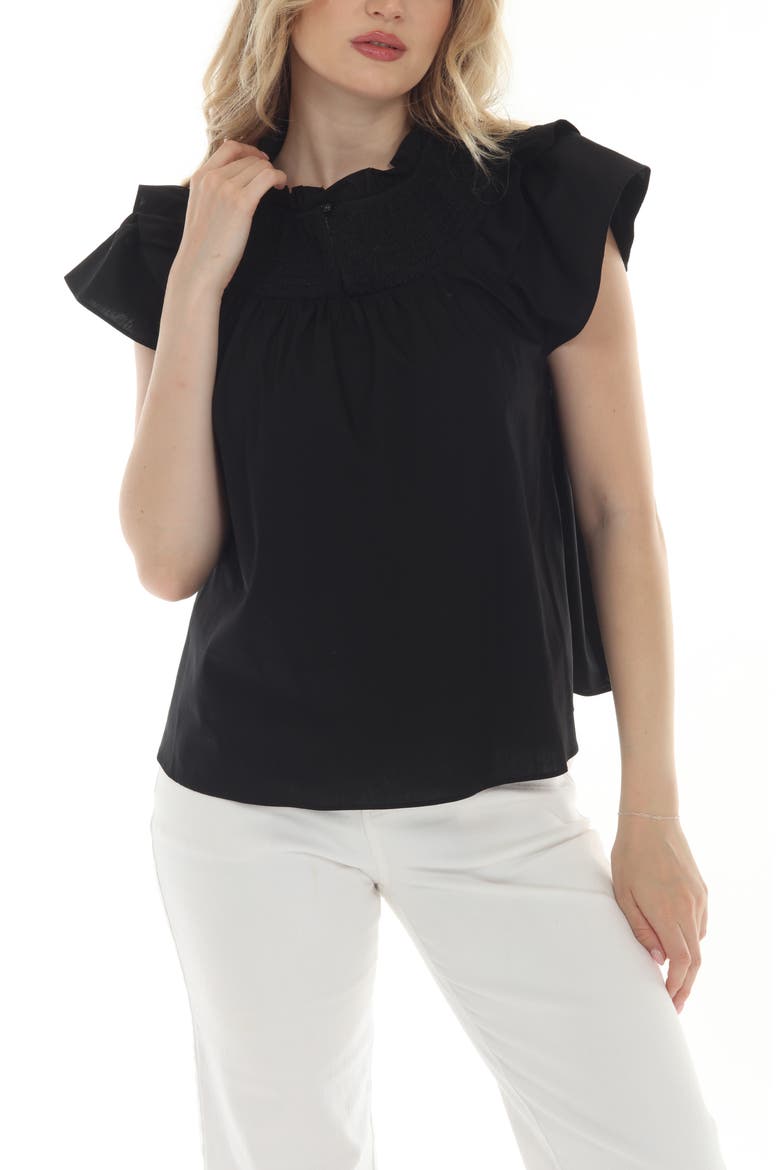 Smocked Ruffle Top, Main, color, BLACK