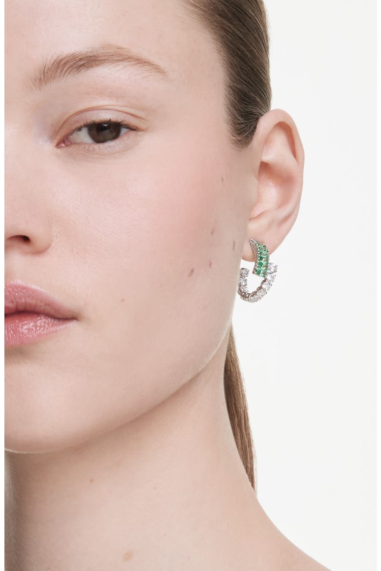 Matrix Hoop Earrings, Alternate, color, RHODIUM/ GREEN