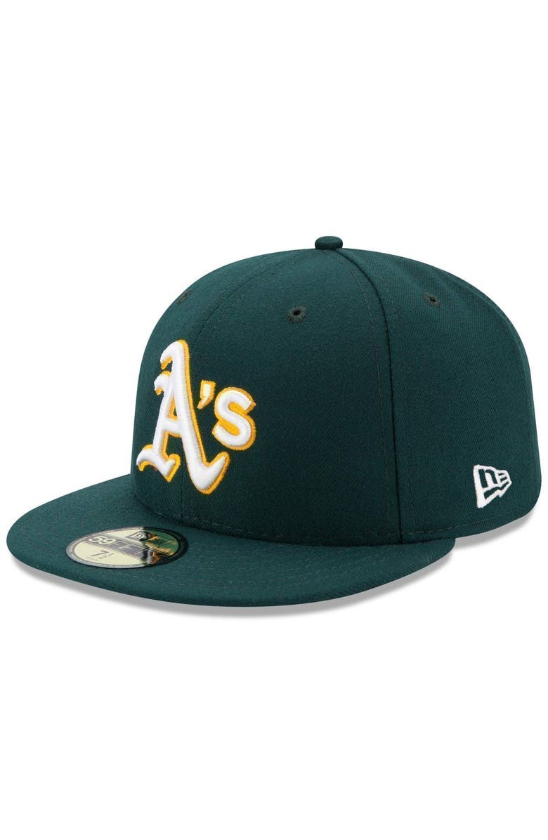 New Era Men's New Era Green Oakland Athletics Road Authentic Collection On Field 59FIFTY Performance Fitted Hat, Main, color, Green