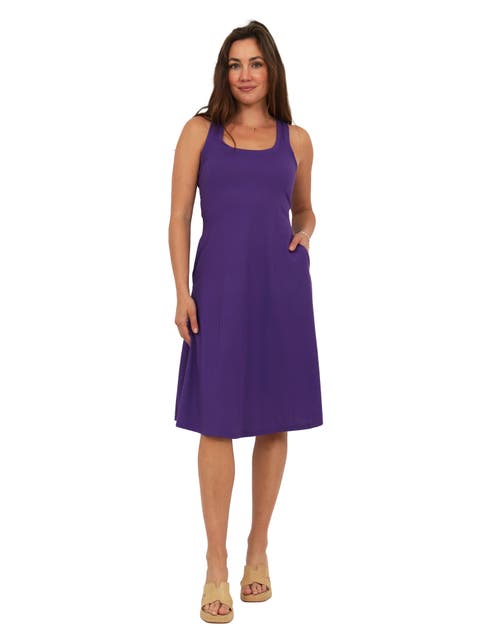 Womens Essential Ribbed Knit Sleeveless Scoop Neck Pocket A-Line Midi Dress