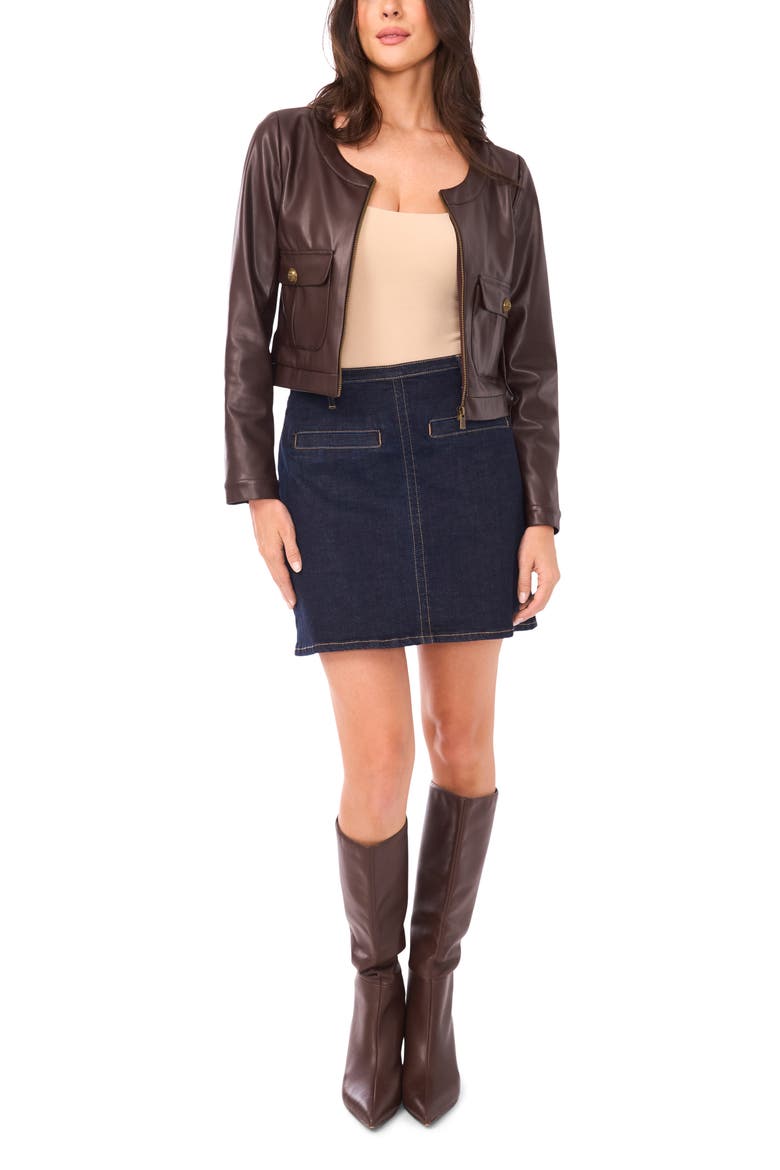 Faux Leather Jacket, Alternate, color, CHOCOLATE