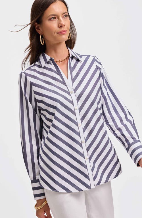 Foxcroft Mary Stripe Long Sleeve Cotton Sateen Button-up Shirt