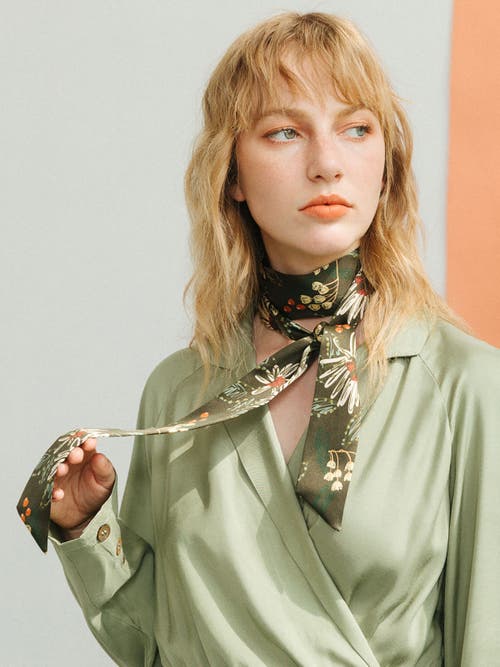 Lost Pattern Nyc "forest Charm" Silk Skinny Scarf In Multi
