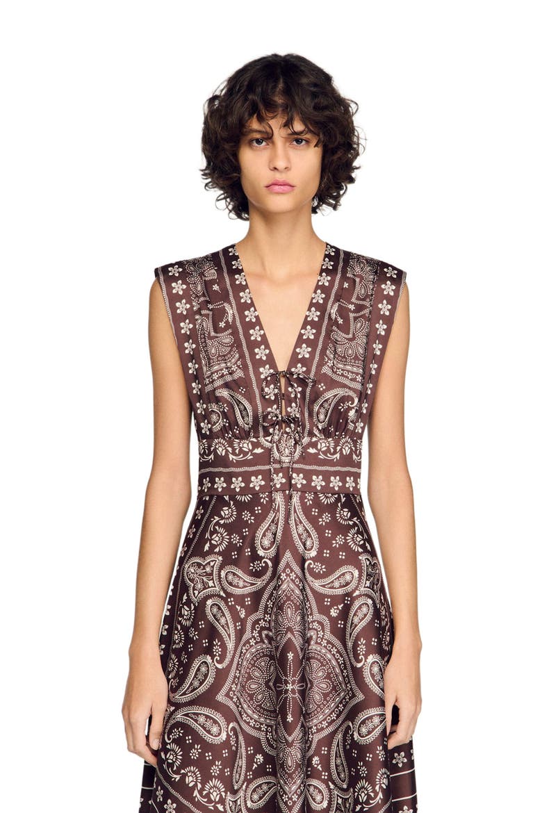 Bandana-print maxi dress, Alternate, color, Taupe / white