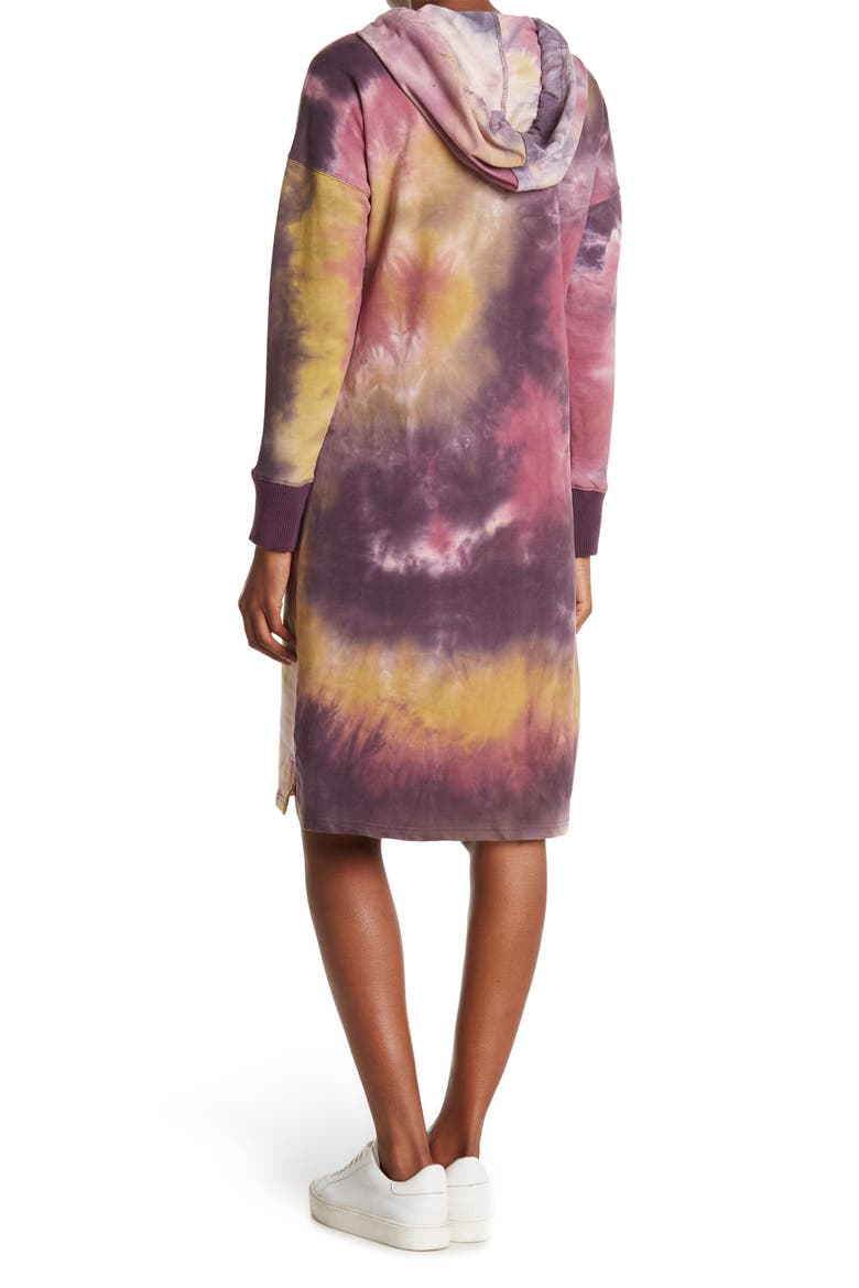 Tie-Dye Hooded Midi Sweatshirt Dress, Alternate, color, PLUM STORM