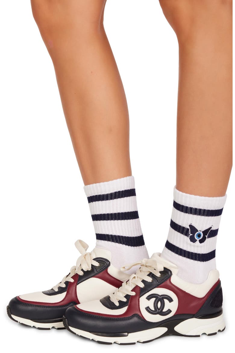 Sariah Evil Eye Butterfly Midi Socks, Alternate, color, White