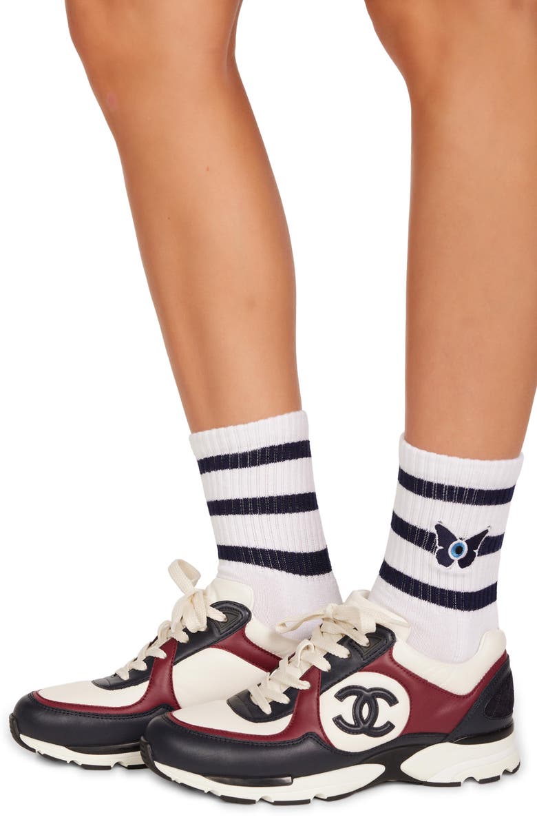 Lauren Moshi Sariah Evil Eye Butterfly Midi Socks, Alternate, color, White